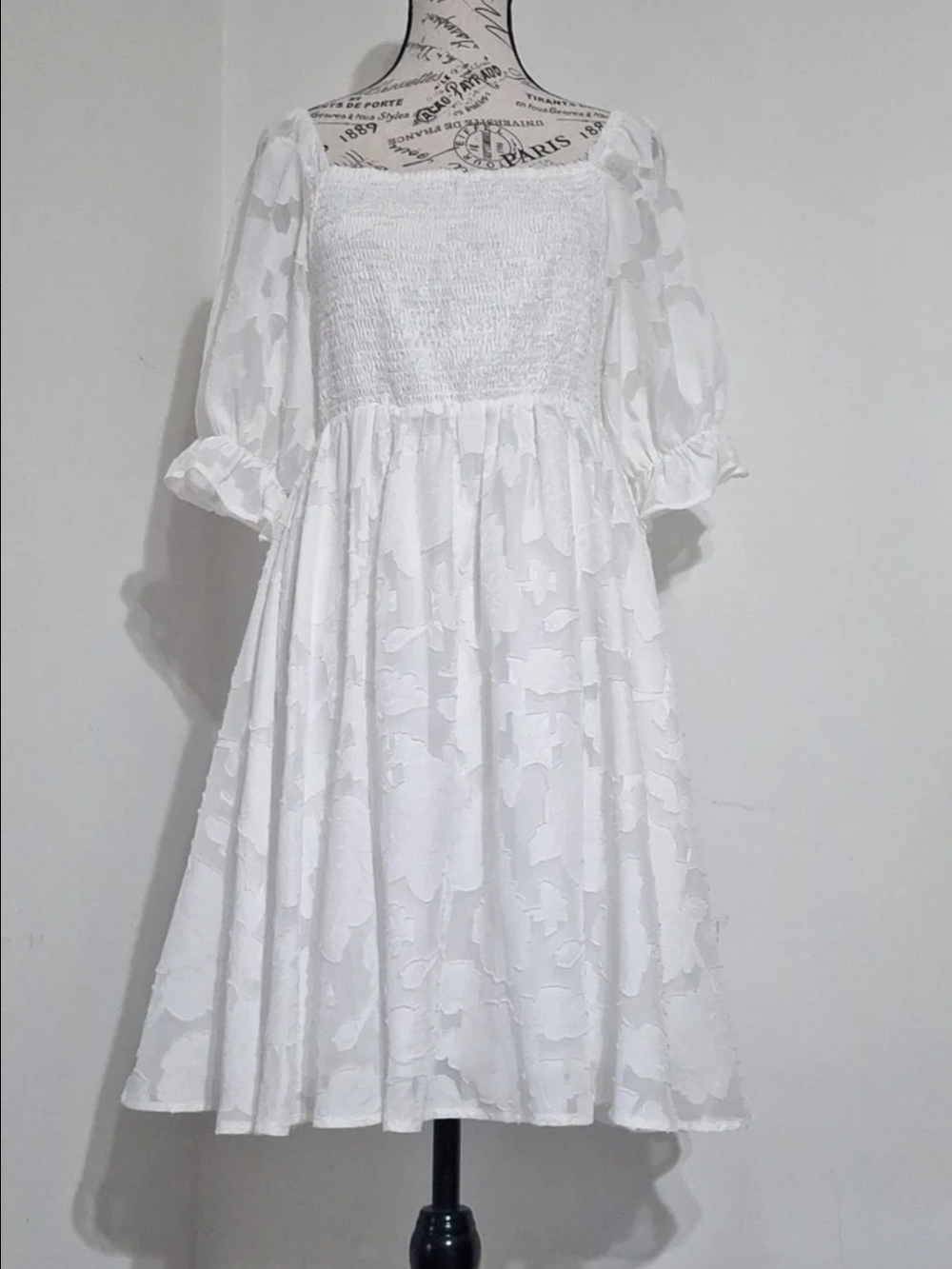 LILLUSORY White Smocked Dress with A Floral Pattern